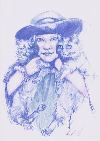 Woman with two cats
